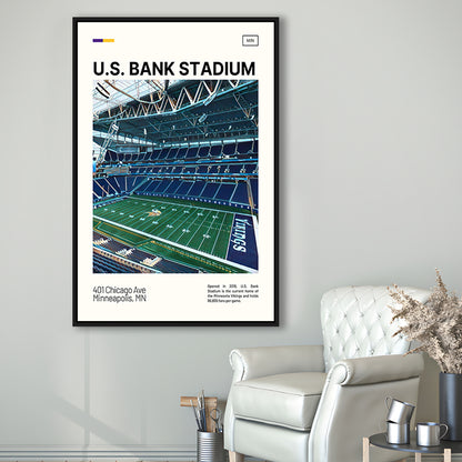 U.S. Bank Stadium Print, Minnesota Vikings Stadium Canvas Art, Man Cave Gift, Floating Framed Canvas Print Wall Art