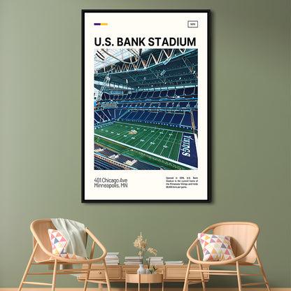 U.S. Bank Stadium Print, Minnesota Vikings Stadium Canvas Art, Man Cave Gift, Floating Framed Canvas Print Wall Art