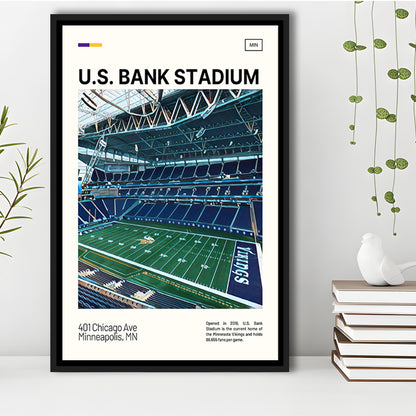 U.S. Bank Stadium Print, Minnesota Vikings Stadium Canvas Art, Man Cave Gift, Floating Framed Canvas Print Wall Art