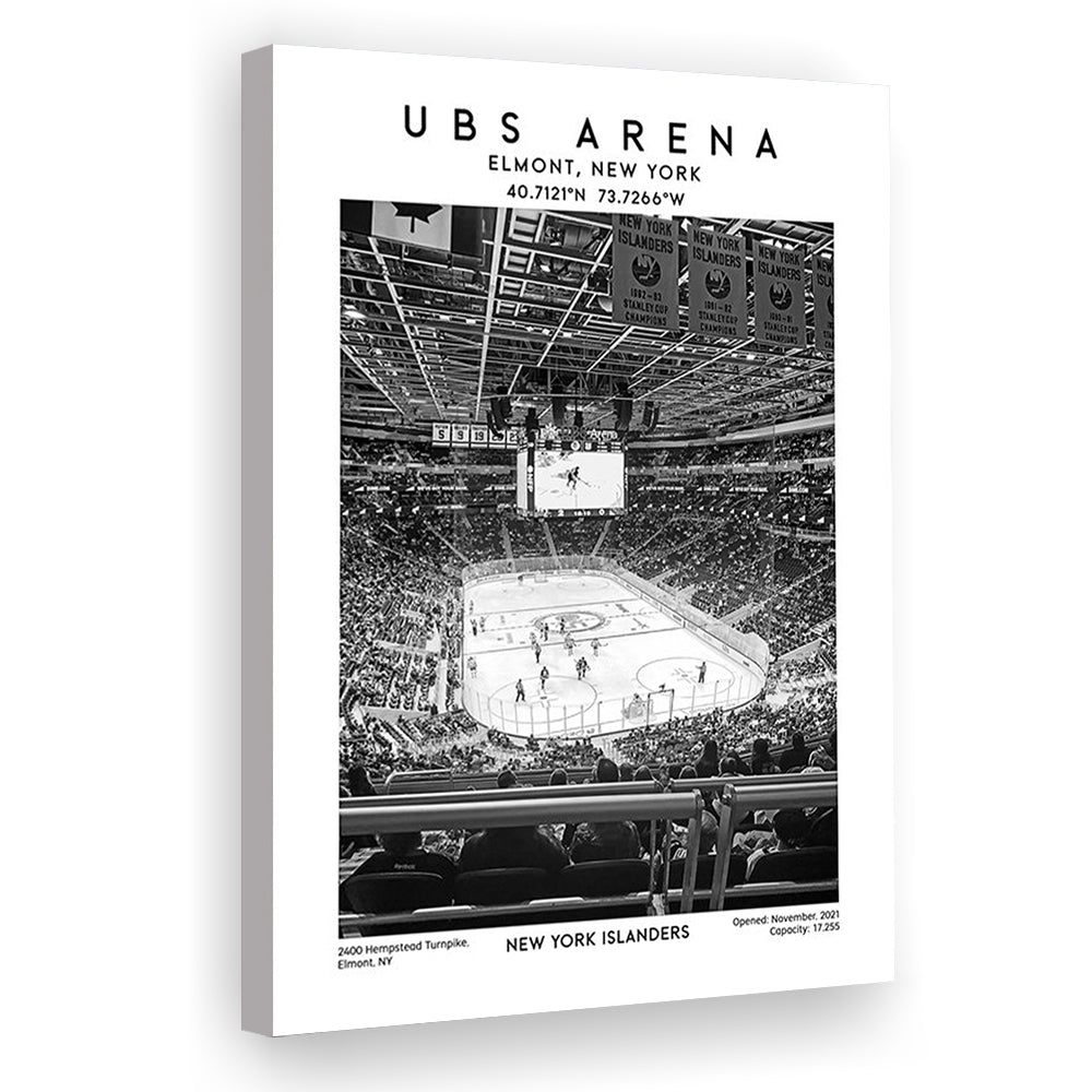 Ubs Arena Stadium Black And White, NY Islanders Hockey Stadium Wall Art Print, Canvas Prints Wall Art, Man Cave Decor