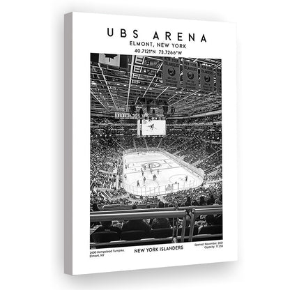 Ubs Arena Stadium Black And White, NY Islanders Hockey Stadium Wall Art Print, Canvas Prints Wall Art, Man Cave Decor