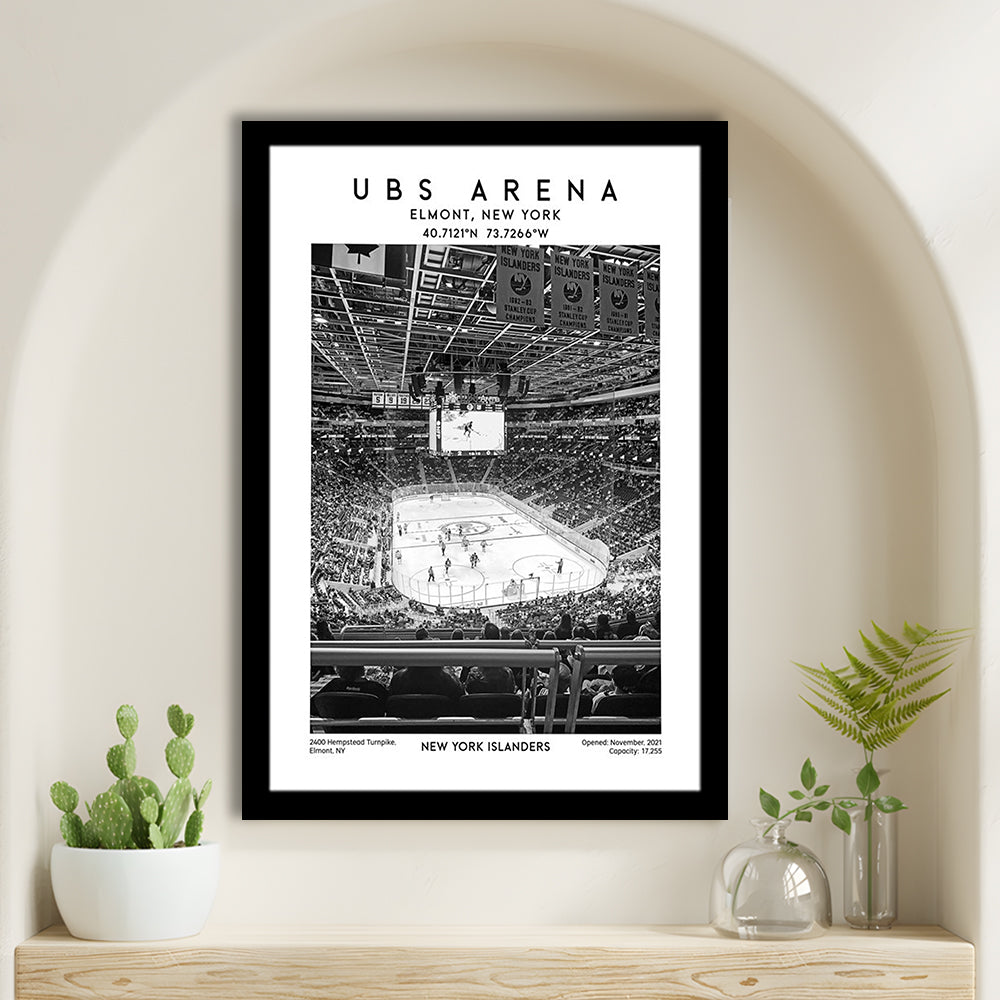 Ubs Arena Stadium Black And White, NY Islanders Hockey Stadium Wall Art Print, Framed Art Prints Wall Decor