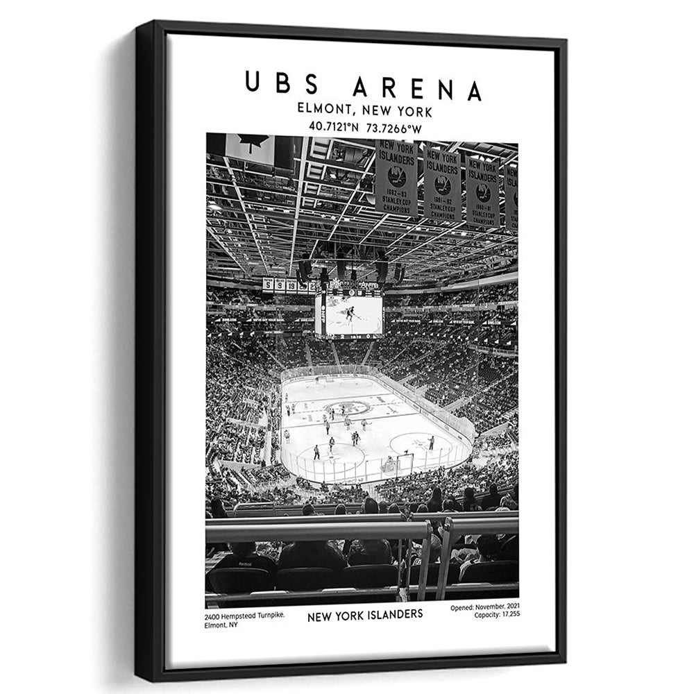 Ubs Arena Stadium Black And White, NY Islanders Hockey Stadium Wall Art Print, Framed Canvas Prints Wall Art