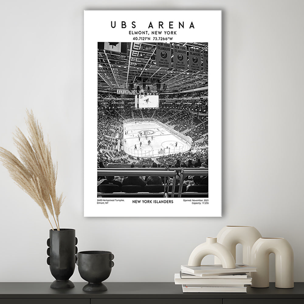 Ubs Arena Stadium Black And White, NY Islanders Hockey Stadium Wall Art Print, Canvas Prints Wall Art, Man Cave Decor