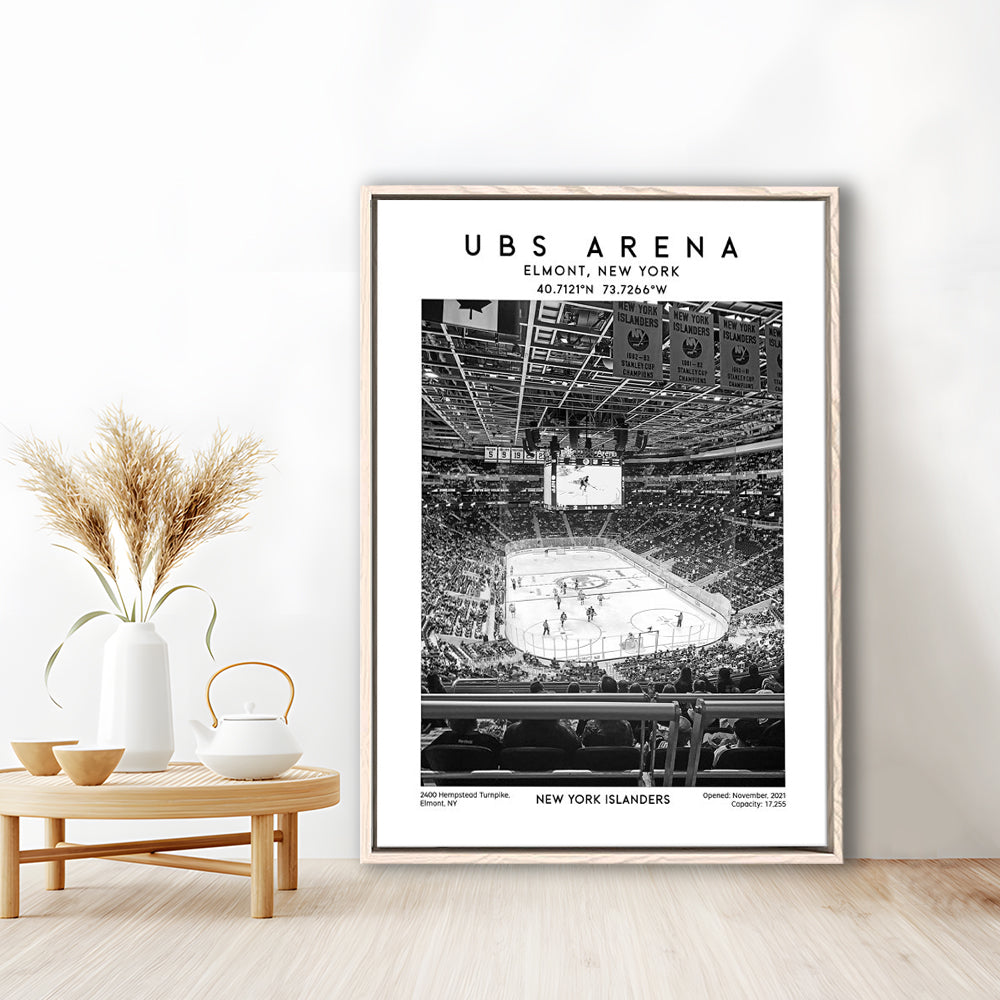 Ubs Arena Stadium Black And White, NY Islanders Hockey Stadium Wall Art Print, Framed Canvas Prints Wall Art