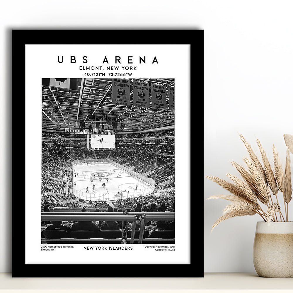 Ubs Arena Stadium Black And White, NY Islanders Hockey Stadium Wall Art Print, Framed Art Prints Wall Decor