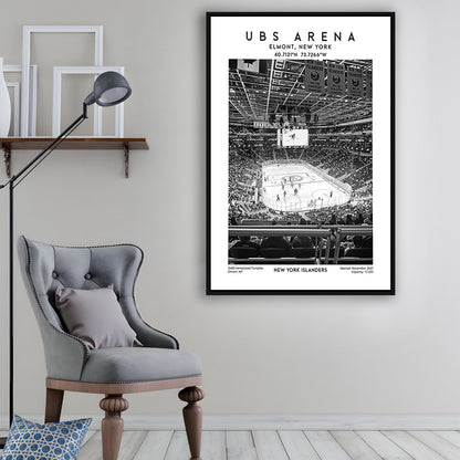 Ubs Arena Stadium Black And White, NY Islanders Hockey Stadium Wall Art Print, Framed Canvas Prints Wall Art