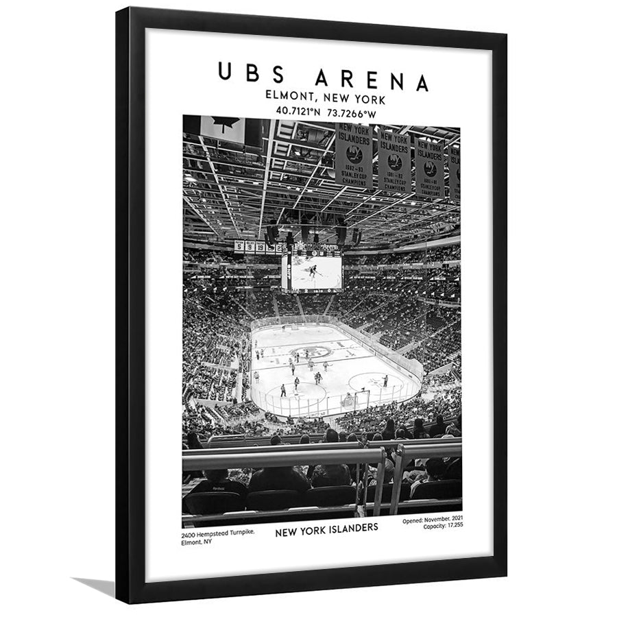 Ubs Arena Stadium Black And White, NY Islanders Hockey Stadium Wall Art Print, Framed Art Prints Wall Decor