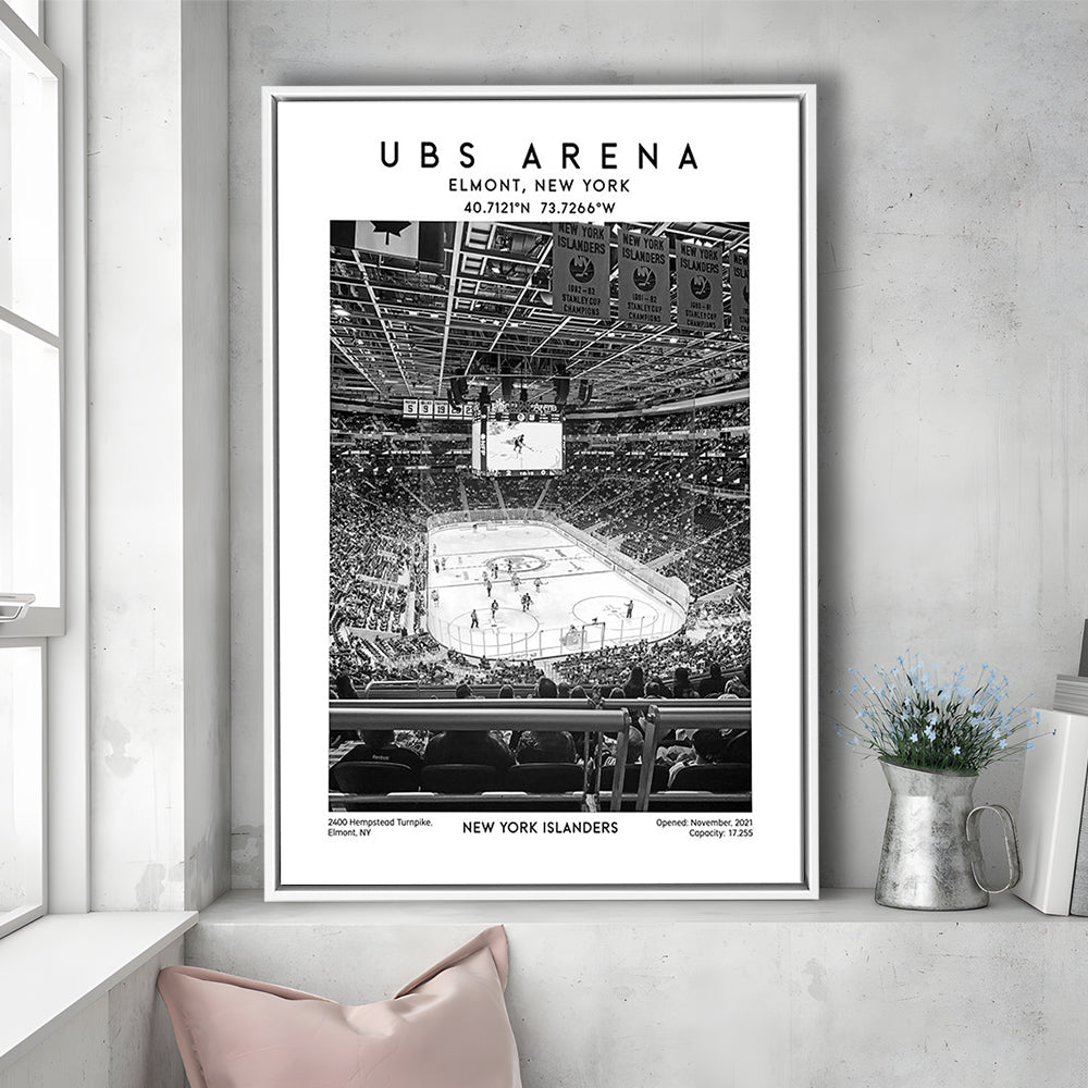 Ubs Arena Stadium Black And White, NY Islanders Hockey Stadium Wall Art Print, Framed Canvas Prints Wall Art