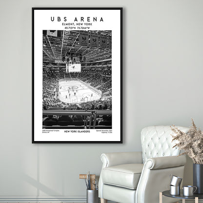 Ubs Arena Stadium Black And White, NY Islanders Hockey Stadium Wall Art Print, Framed Canvas Prints Wall Art