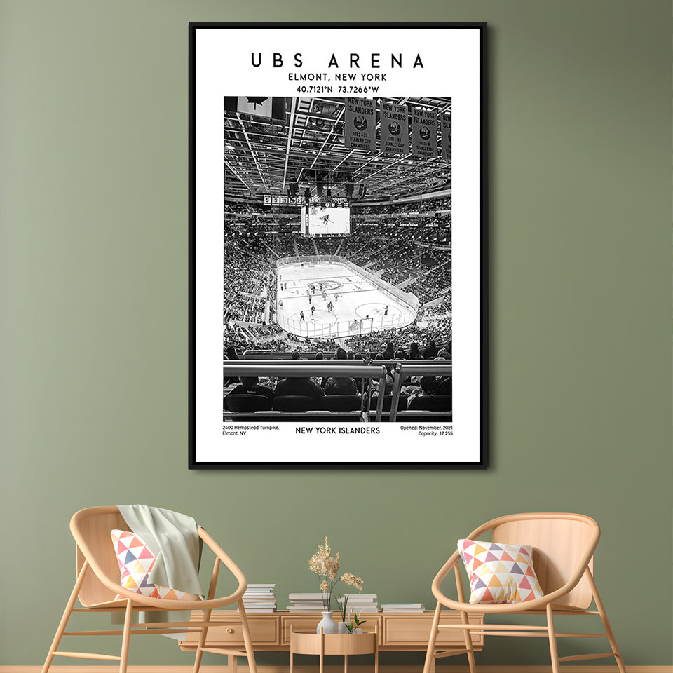 Ubs Arena Stadium Black And White, NY Islanders Hockey Stadium Wall Art Print, Framed Canvas Prints Wall Art
