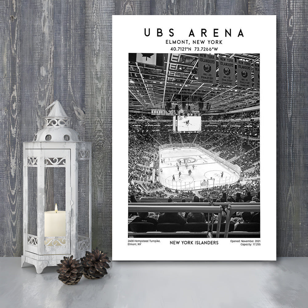 Ubs Arena Stadium Black And White, NY Islanders Hockey Stadium Wall Art Print, Canvas Prints Wall Art, Man Cave Decor