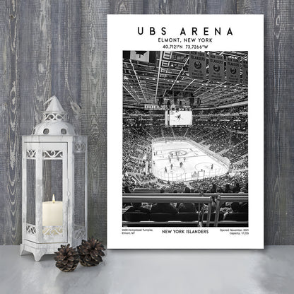 Ubs Arena Stadium Black And White, NY Islanders Hockey Stadium Wall Art Print, Canvas Prints Wall Art, Man Cave Decor