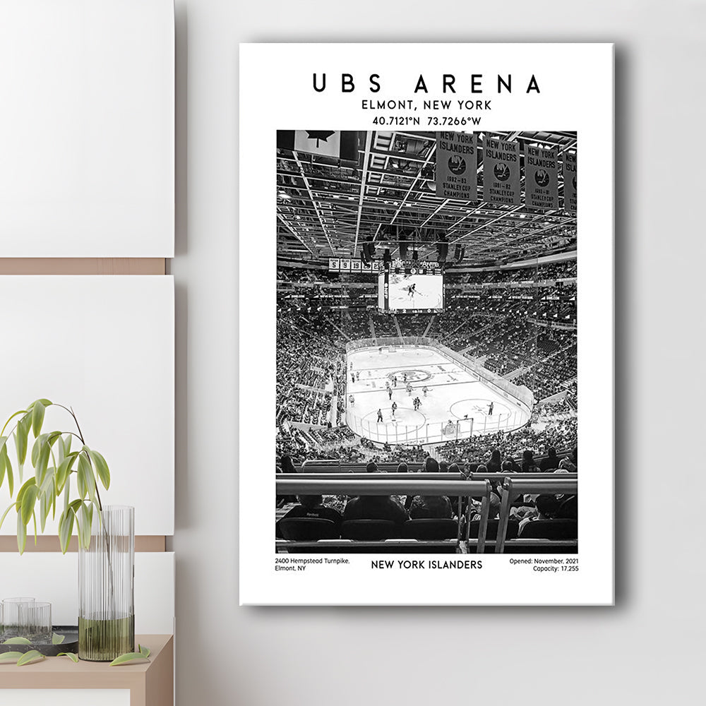Ubs Arena Stadium Black And White, NY Islanders Hockey Stadium Wall Art Print, Canvas Prints Wall Art, Man Cave Decor