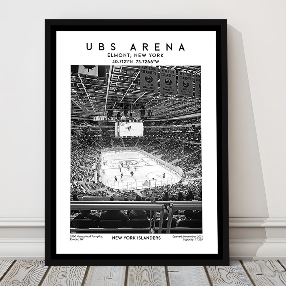 Ubs Arena Stadium Black And White, NY Islanders Hockey Stadium Wall Art Print, Framed Canvas Prints Wall Art