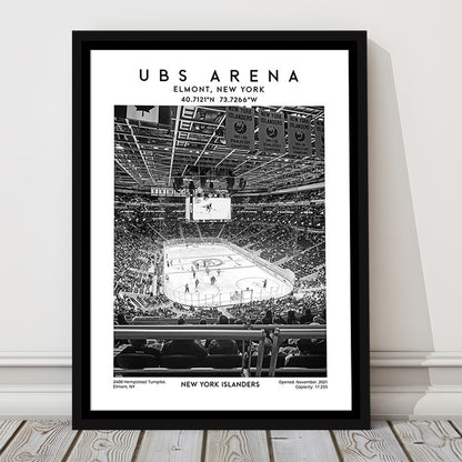 Ubs Arena Stadium Black And White, NY Islanders Hockey Stadium Wall Art Print, Framed Canvas Prints Wall Art
