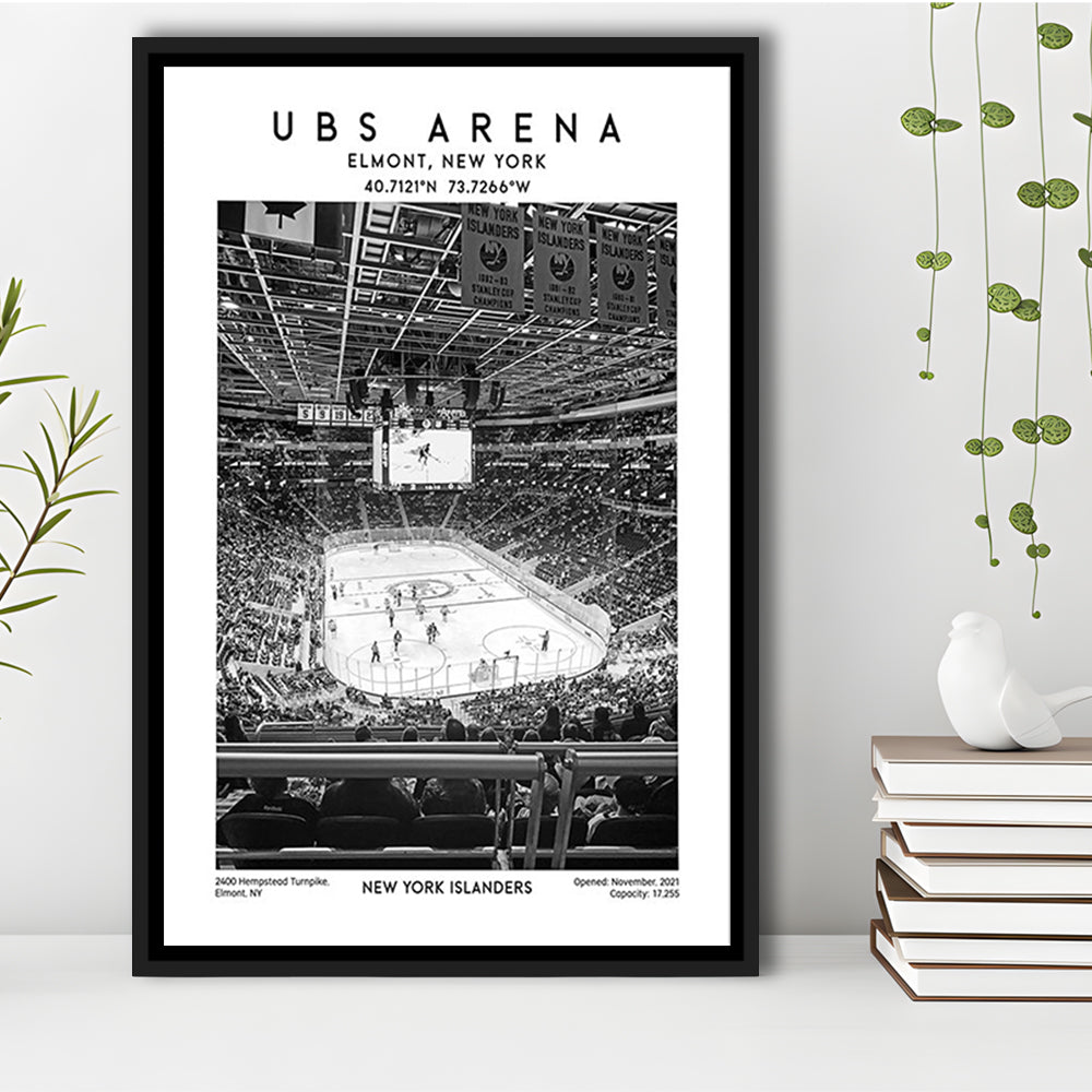 Ubs Arena Stadium Black And White, NY Islanders Hockey Stadium Wall Art Print, Framed Canvas Prints Wall Art