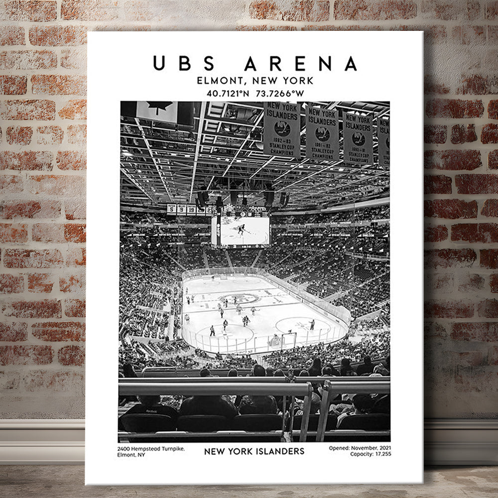 Ubs Arena Stadium Black And White, NY Islanders Hockey Stadium Wall Art Print, Canvas Prints Wall Art, Man Cave Decor