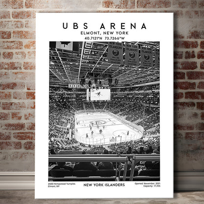Ubs Arena Stadium Black And White, NY Islanders Hockey Stadium Wall Art Print, Canvas Prints Wall Art, Man Cave Decor