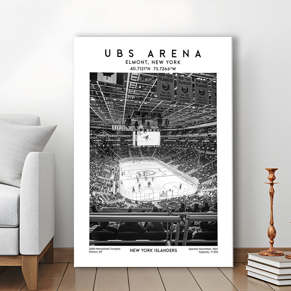 Ubs Arena Stadium Black And White, NY Islanders Hockey Stadium Wall Art Print, Canvas Prints Wall Art, Man Cave Decor