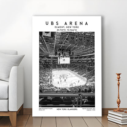 Ubs Arena Stadium Black And White, NY Islanders Hockey Stadium Wall Art Print, Canvas Prints Wall Art, Man Cave Decor