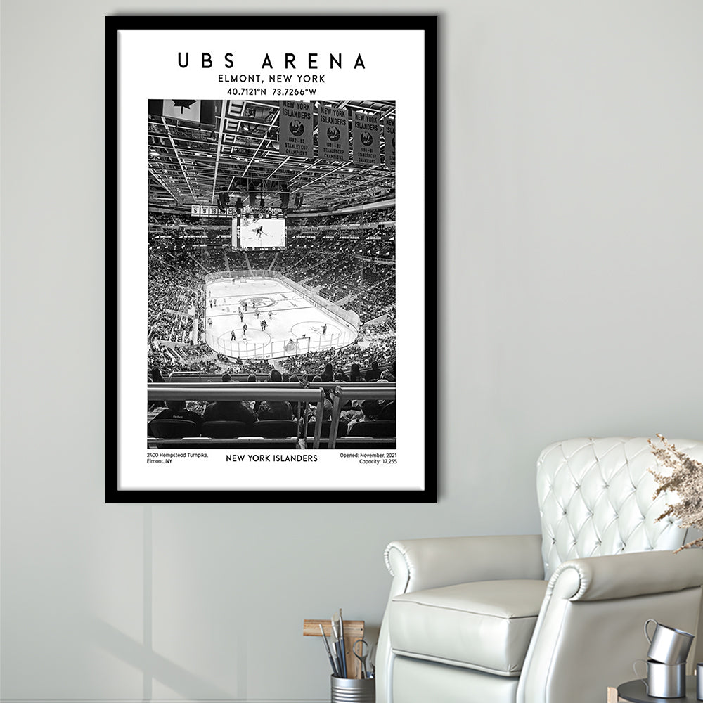 Ubs Arena Stadium Black And White, NY Islanders Hockey Stadium Wall Art Print, Framed Art Prints Wall Decor