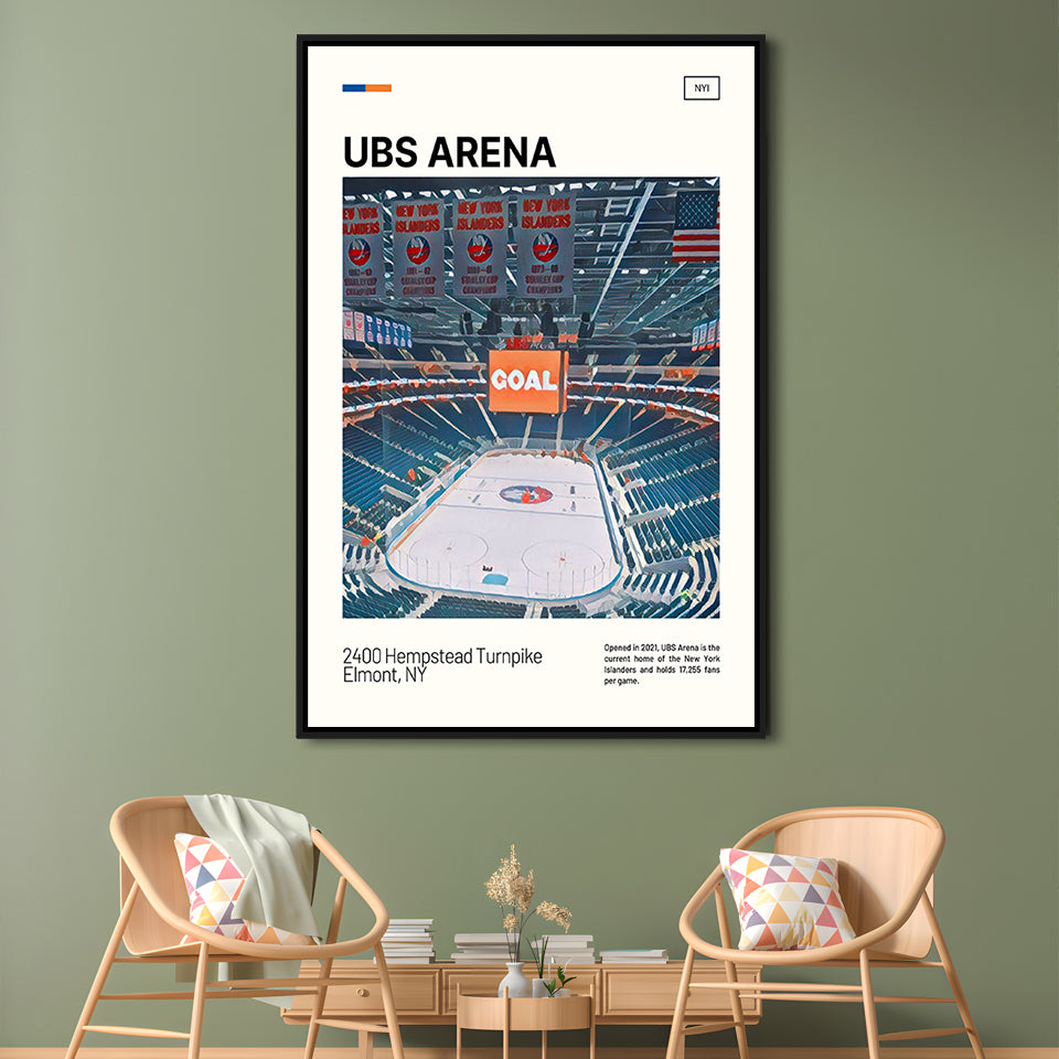 UBS Arena Print, New York Islanders Stadium Canvas Art, Man Cave Gift, Floating Framed Canvas Print Wall Art