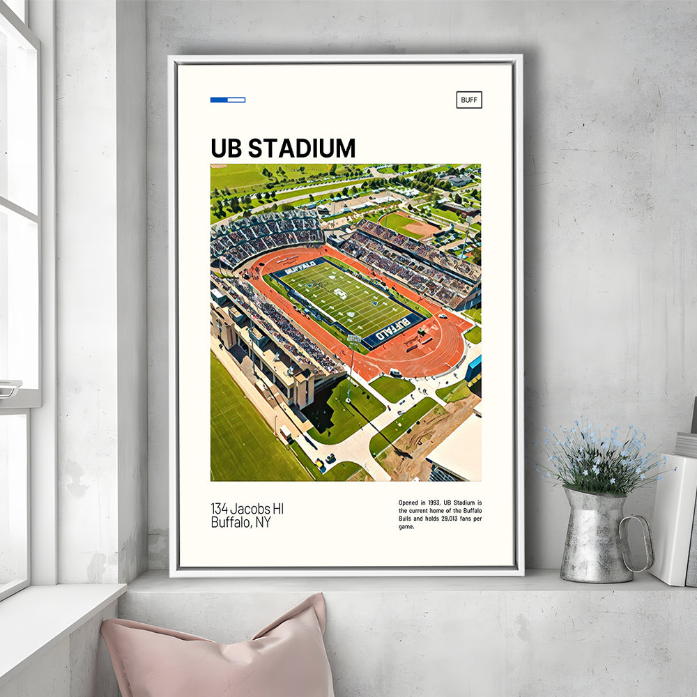 UB Stadium Print, Buffalo U Bulls Stadium Canvas Art, Man Cave Gift, Floating Framed Canvas Print Wall Art