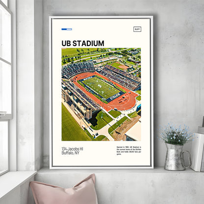 UB Stadium Print, Buffalo U Bulls Stadium Canvas Art, Man Cave Gift, Floating Framed Canvas Print Wall Art