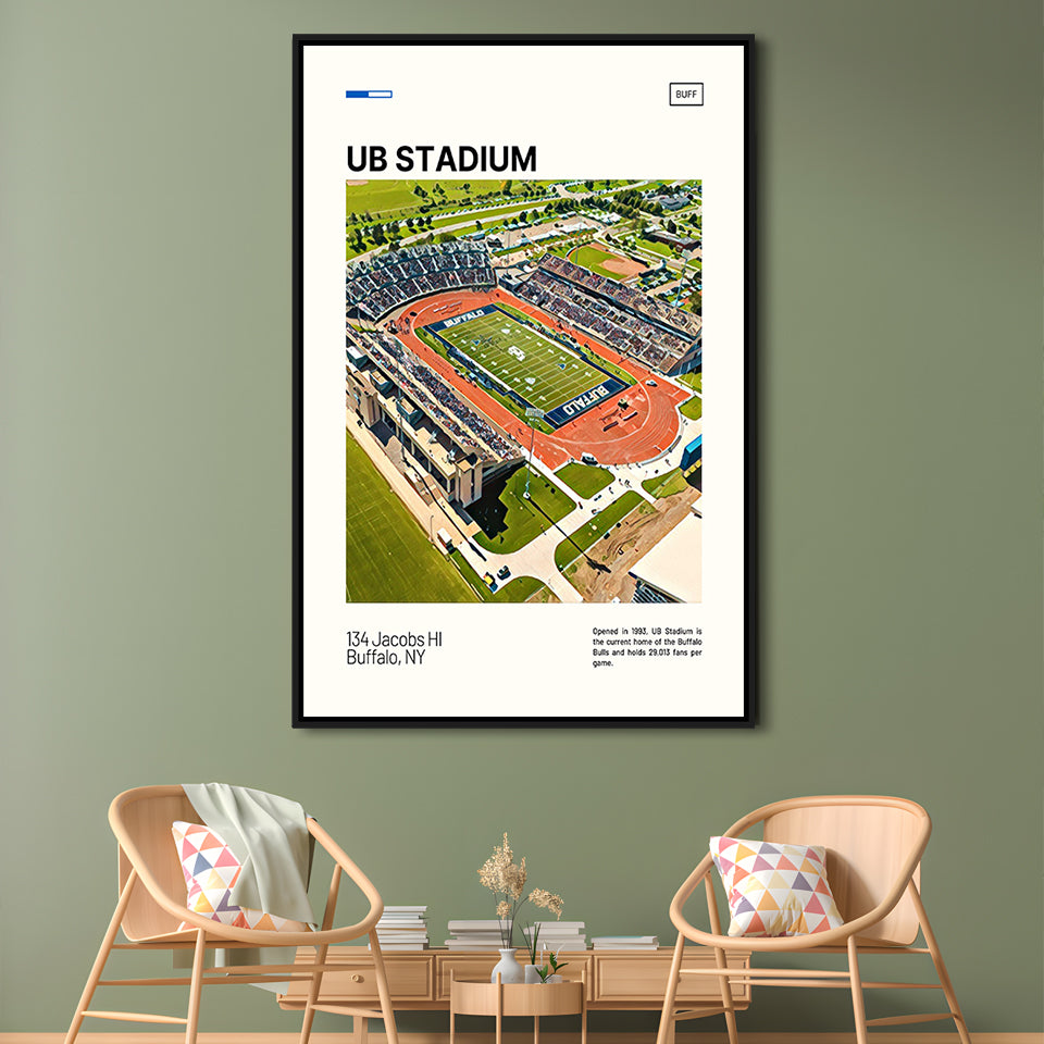 UB Stadium Print, Buffalo U Bulls Stadium Canvas Art, Man Cave Gift, Floating Framed Canvas Print Wall Art