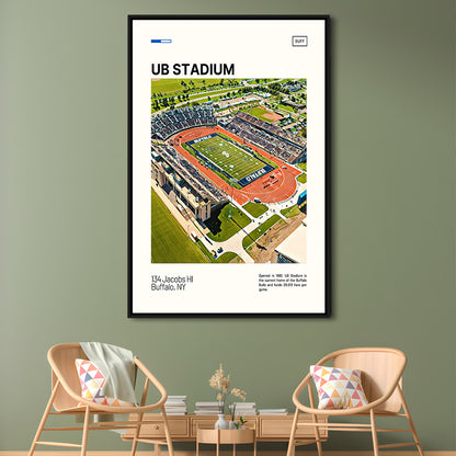 UB Stadium Print, Buffalo U Bulls Stadium Canvas Art, Man Cave Gift, Floating Framed Canvas Print Wall Art