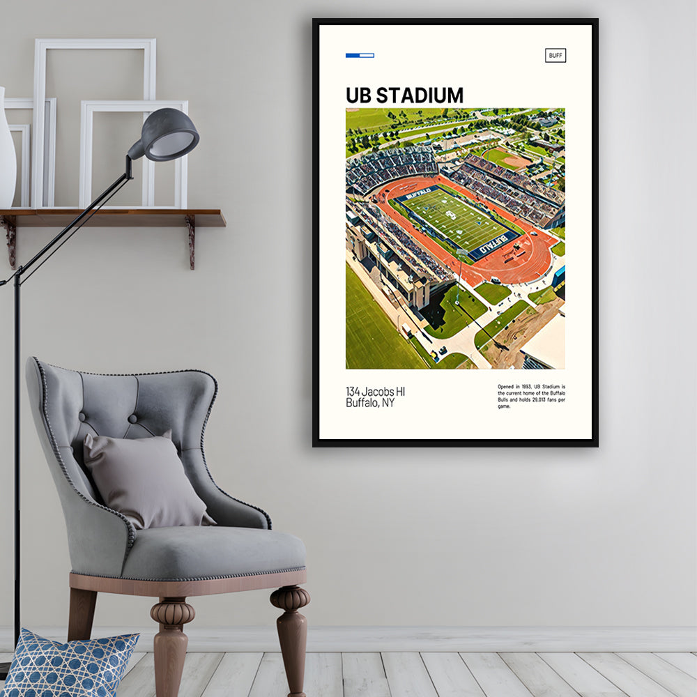 UB Stadium Print, Buffalo U Bulls Stadium Canvas Art, Man Cave Gift, Floating Framed Canvas Print Wall Art