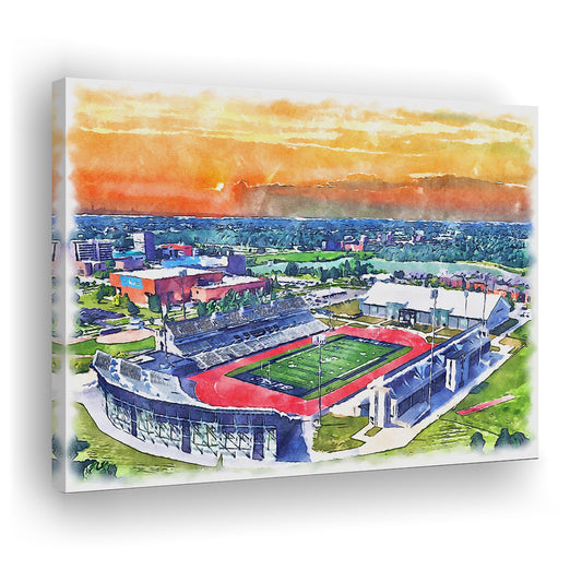 UB Painting Stadium Watercolor, Getzville New York Watercolor, Sport Art, Gifts for him, Canvas Print Wall Art