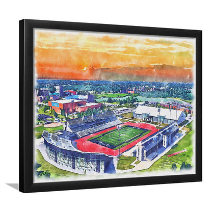 UB Painting Stadium Watercolor, Getzville New York Watercolor, Sport Gift Art, Framed Art Print Wall Decor