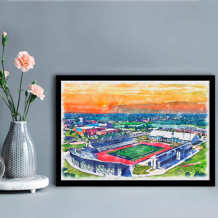 UB Painting Stadium Watercolor, Getzville New York Watercolor, Sport Gift Art, Framed Art Print Wall Decor