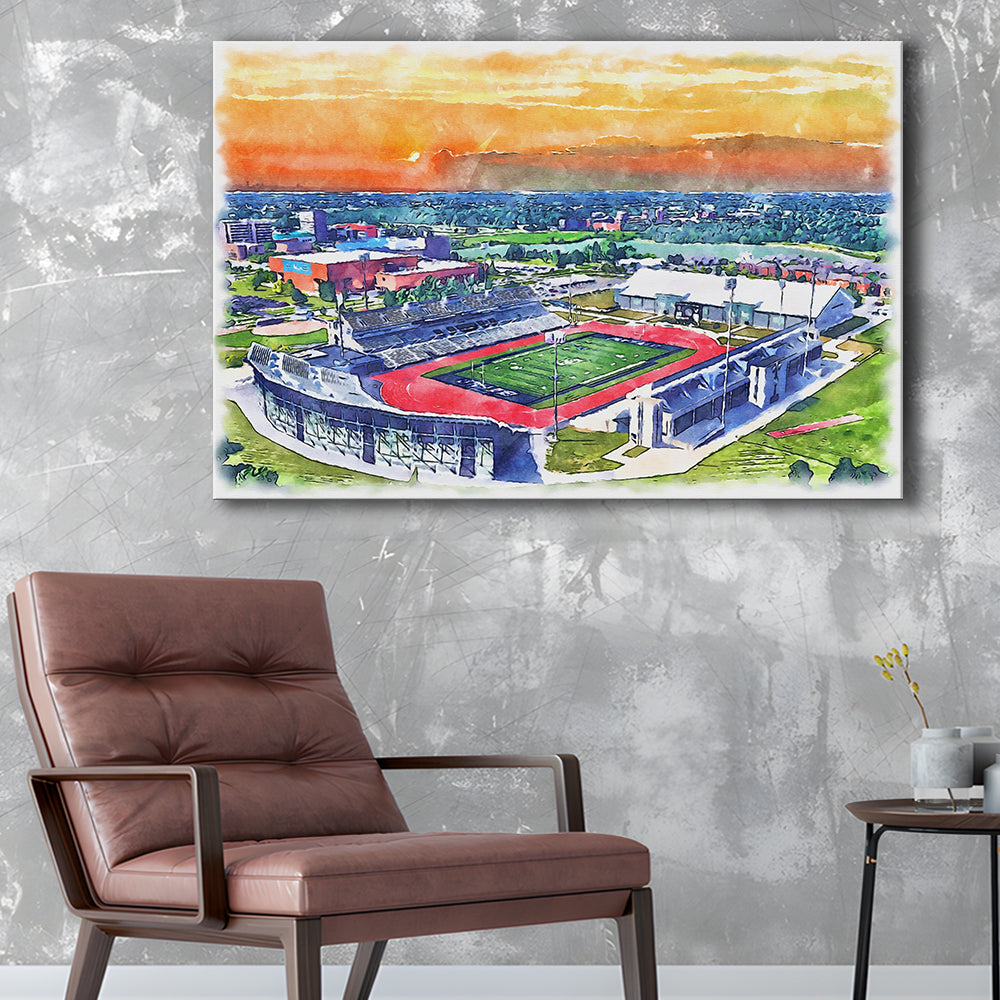 UB Painting Stadium Watercolor, Getzville New York Watercolor, Sport Art, Gifts for him, Canvas Print Wall Art