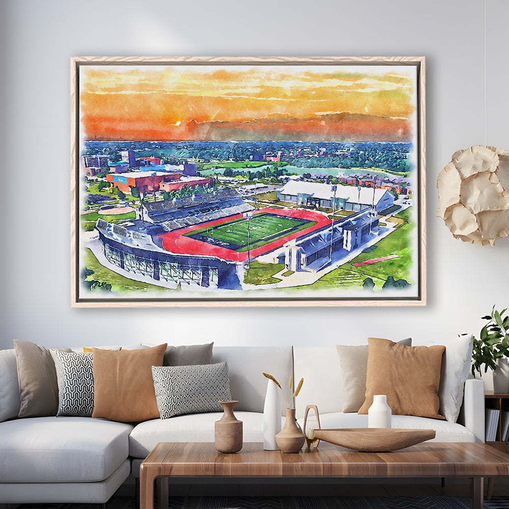 UB Painting Stadium Watercolor, Getzville New York Watercolor, Sport Gift Art, Framed Canvas Print Wall Art