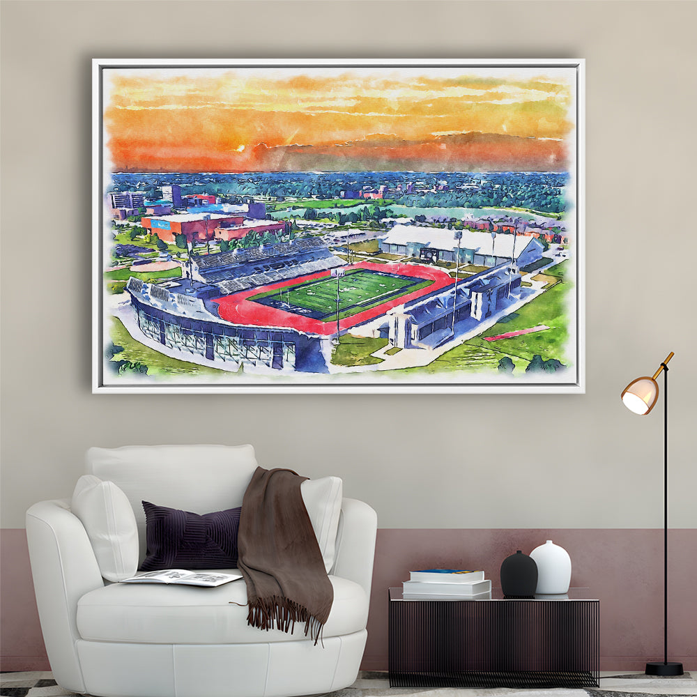 UB Painting Stadium Watercolor, Getzville New York Watercolor, Sport Gift Art, Framed Canvas Print Wall Art
