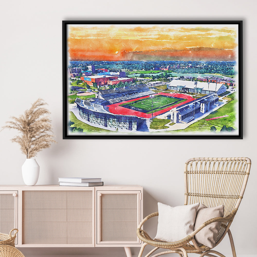 UB Painting Stadium Watercolor, Getzville New York Watercolor, Sport Gift Art, Framed Canvas Print Wall Art