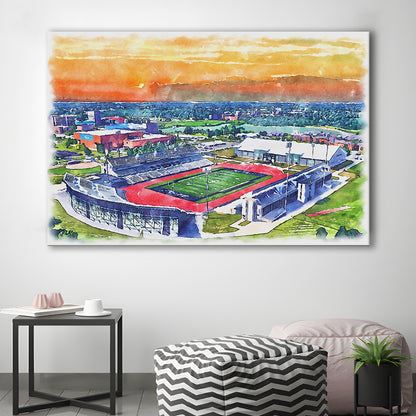 UB Painting Stadium Watercolor, Getzville New York Watercolor, Sport Art, Gifts for him, Canvas Print Wall Art