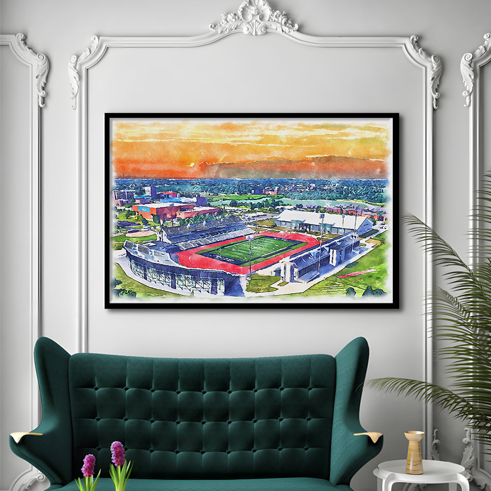 UB Painting Stadium Watercolor, Getzville New York Watercolor, Sport Gift Art, Framed Art Print Wall Decor