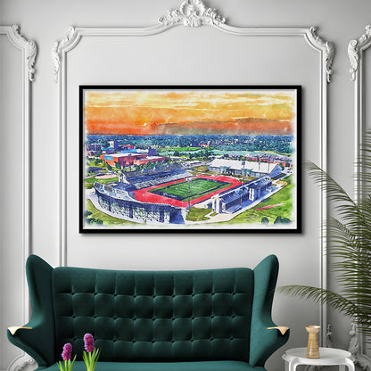 UB Painting Stadium Watercolor, Getzville New York Watercolor, Sport Gift Art, Framed Art Print Wall Decor