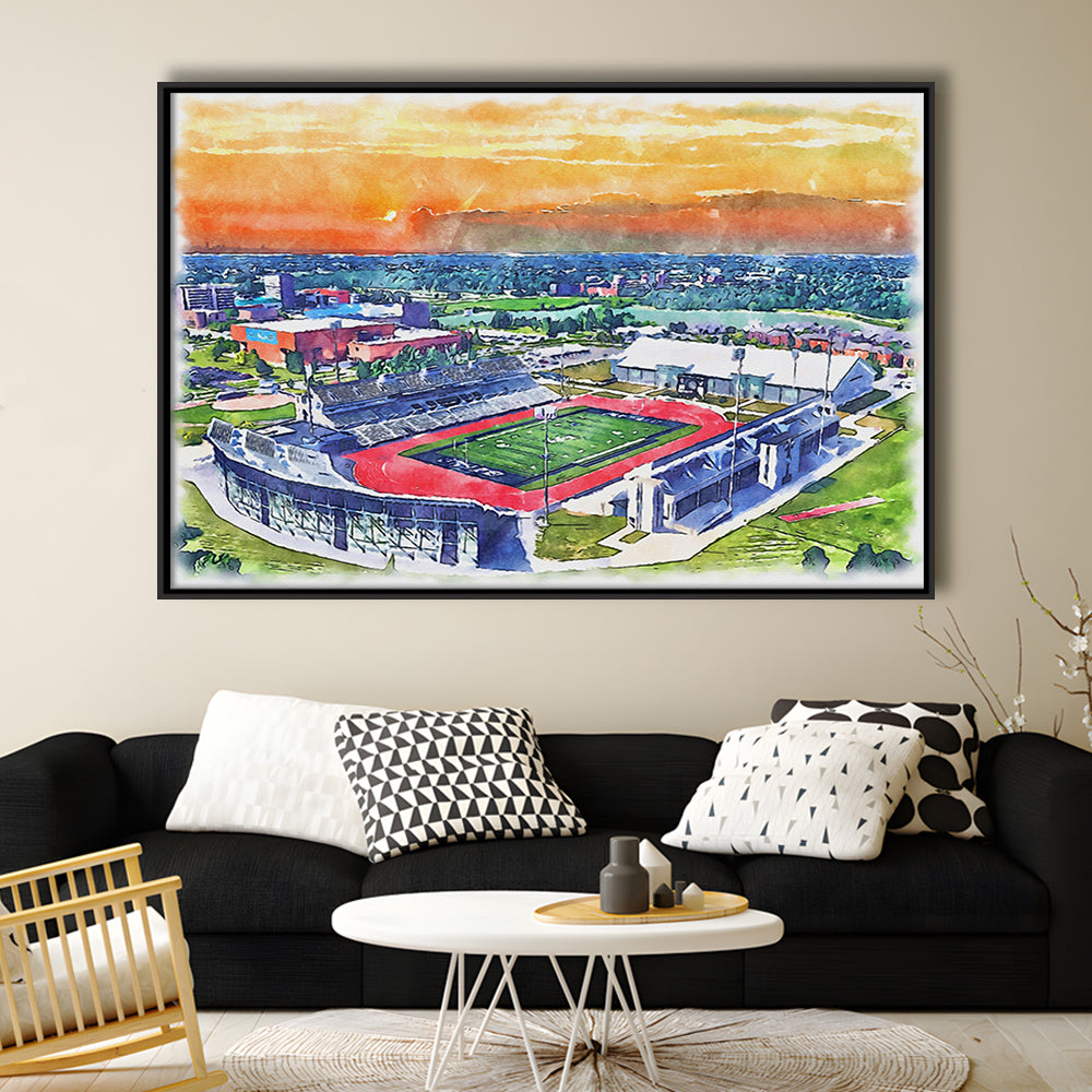 UB Painting Stadium Watercolor, Getzville New York Watercolor, Sport Gift Art, Framed Canvas Print Wall Art