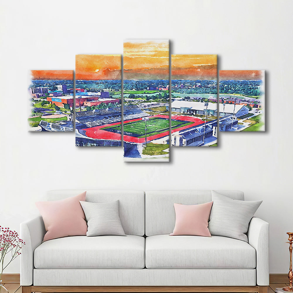 UB Painting Stadium Watercolor, Getzville New York Watercolor, Sport Art, Mixed 5 Panel, Canvas Print Wall Art