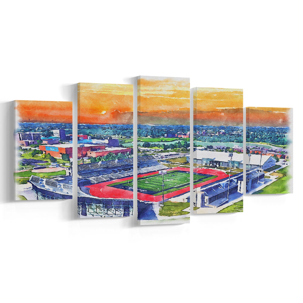 UB Painting Stadium Watercolor, Getzville New York Watercolor, Sport Art, Mixed 5 Panel, Canvas Print Wall Art