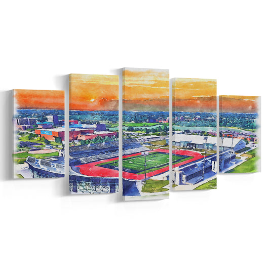 UB Painting Stadium Watercolor, Getzville New York Watercolor, Sport Art, Mixed 5 Panel, Canvas Print Wall Art