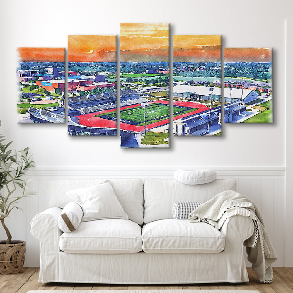 UB Painting Stadium Watercolor, Getzville New York Watercolor, Sport Art, Mixed 5 Panel, Canvas Print Wall Art