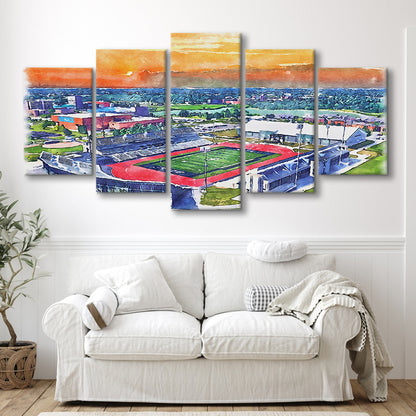 UB Painting Stadium Watercolor, Getzville New York Watercolor, Sport Art, Mixed 5 Panel, Canvas Print Wall Art