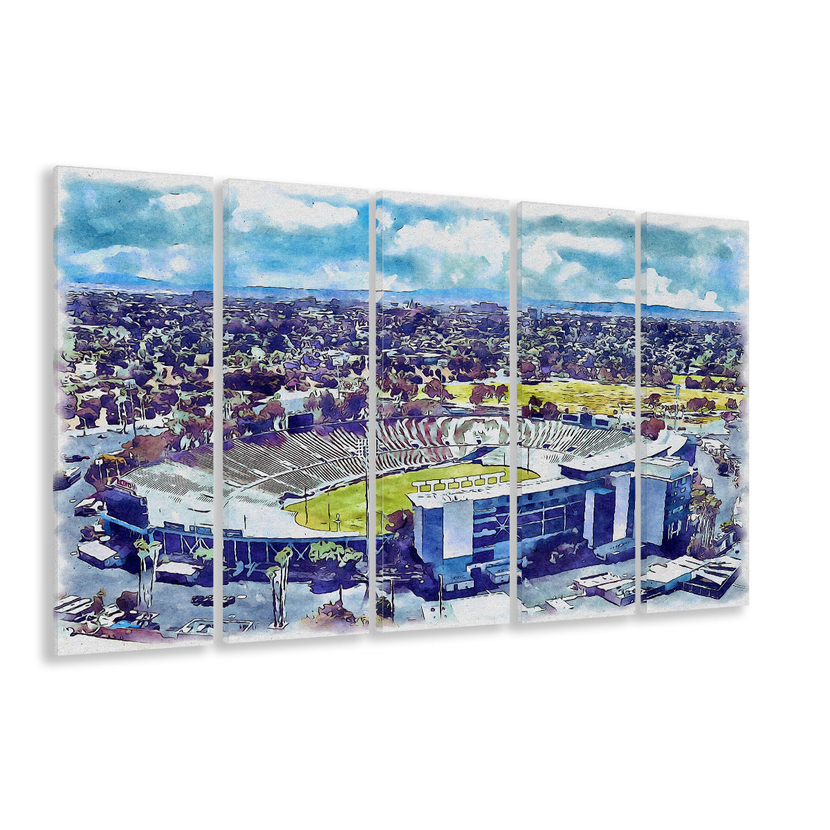 UCLA Painting Bruins, Rose Bowl Watercolor, Sport Art, Extra Large Canvas Print Wall Art