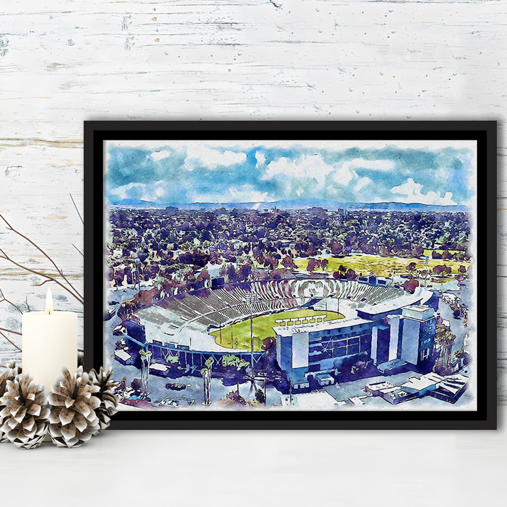 UCLA Painting Bruins, Rose Bowl Watercolor, Sport Gift Art, Framed Canvas Print Wall Art